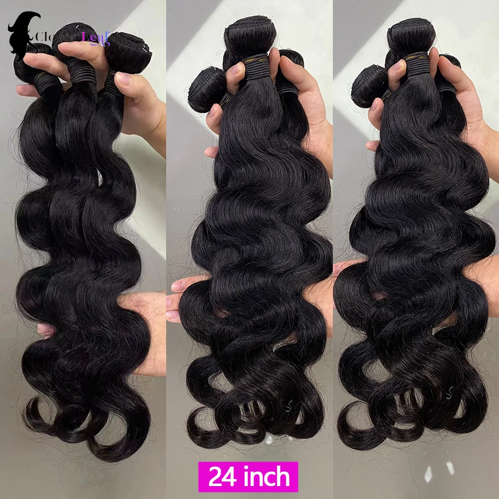 Bundel rambut manusia gelombang tubuh 24 inci 100% rambut manusia mentah Brasil bundel 1/3/4 untuk wanita bundel tebal 10A pengiriman 3 hari