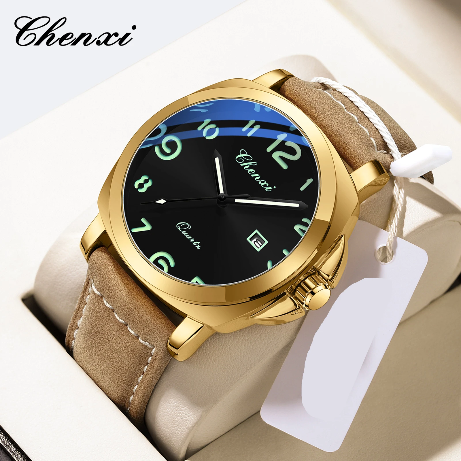Classic Business Watches For Man Original Luxury Calendar Brown Leather Strap Male Clock Fashion Luminous Quartz Watch CHENXI