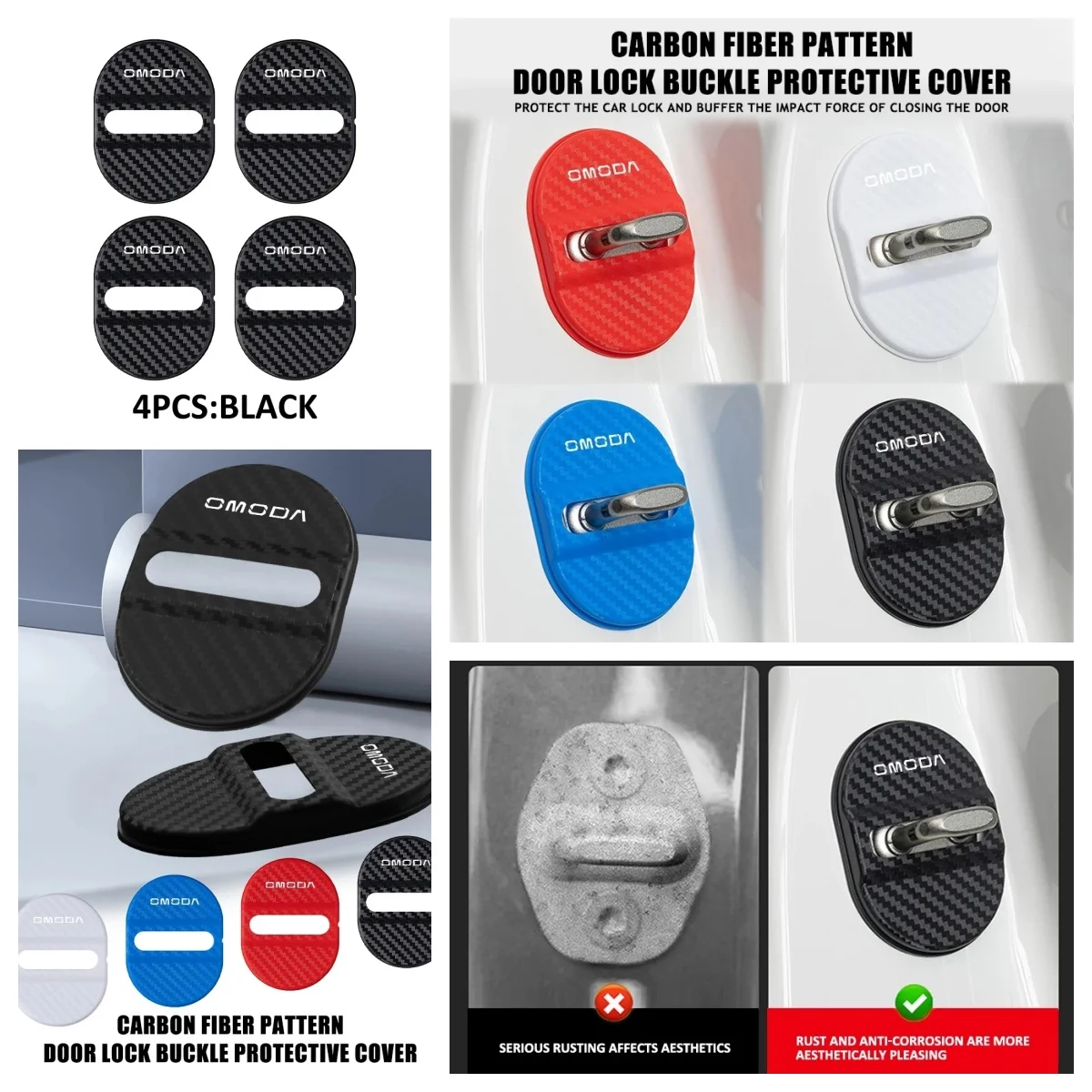 Anti‑Rust Door Lock Buckle Protective Shell For Chery Tiggo7 Tiggo8 Pro Omoda C5 Jaecoo J7 Carbon Fiber Pattern Auto Interior Pa