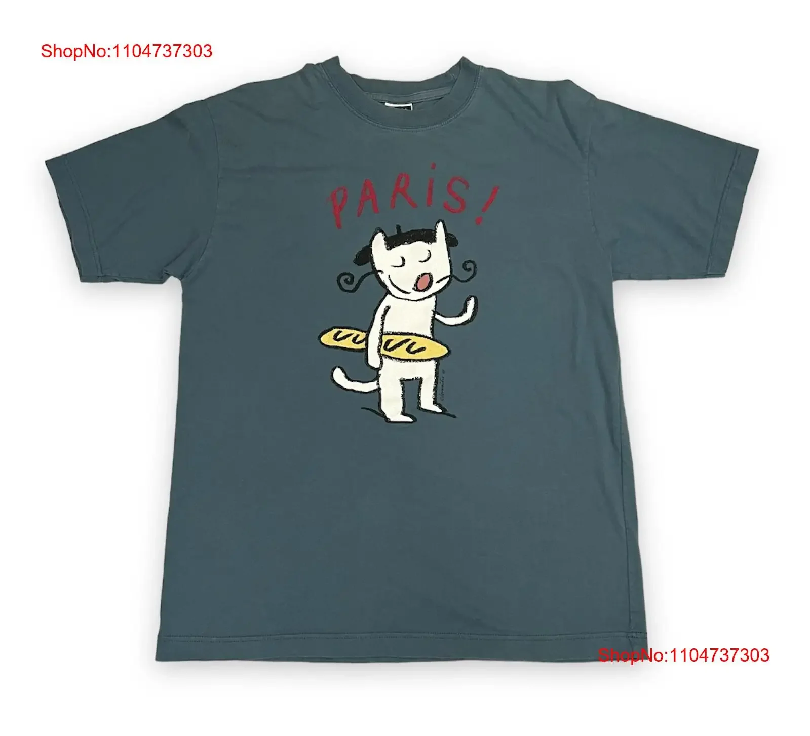 ألما ماتر باريس تي شيرت مقاس L قطة فرنسية عتيقة مغسولة برسومات ناعمة ملابس عصرية للجنسين قابلة للتنفس وأنيقة