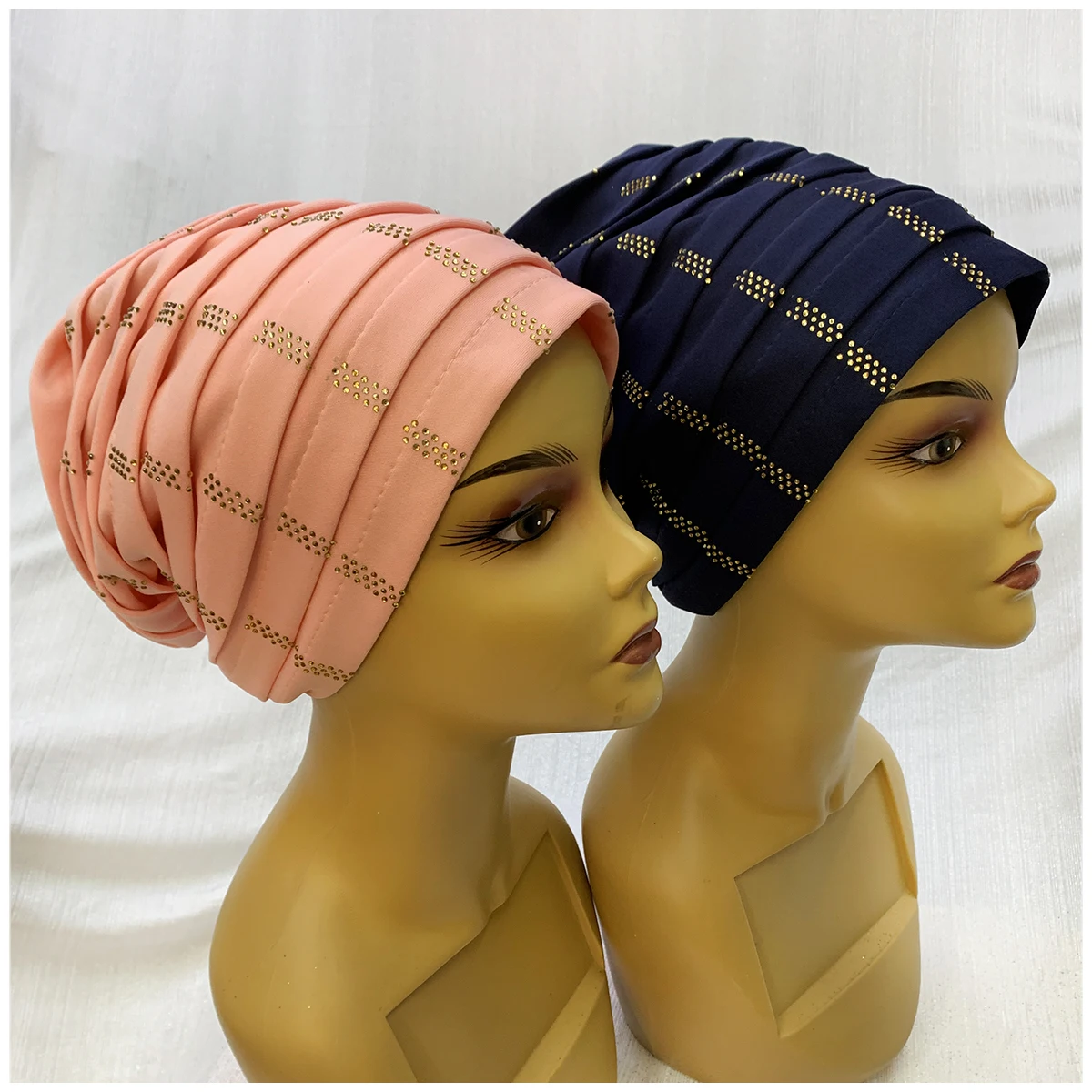 6/12 Pcs Wholesale  Fashion Muslim Female Turban Hat Bonnet Velvet Hot Rhinestone Solid Indian Beanie Hair Bonnets Cap For Women