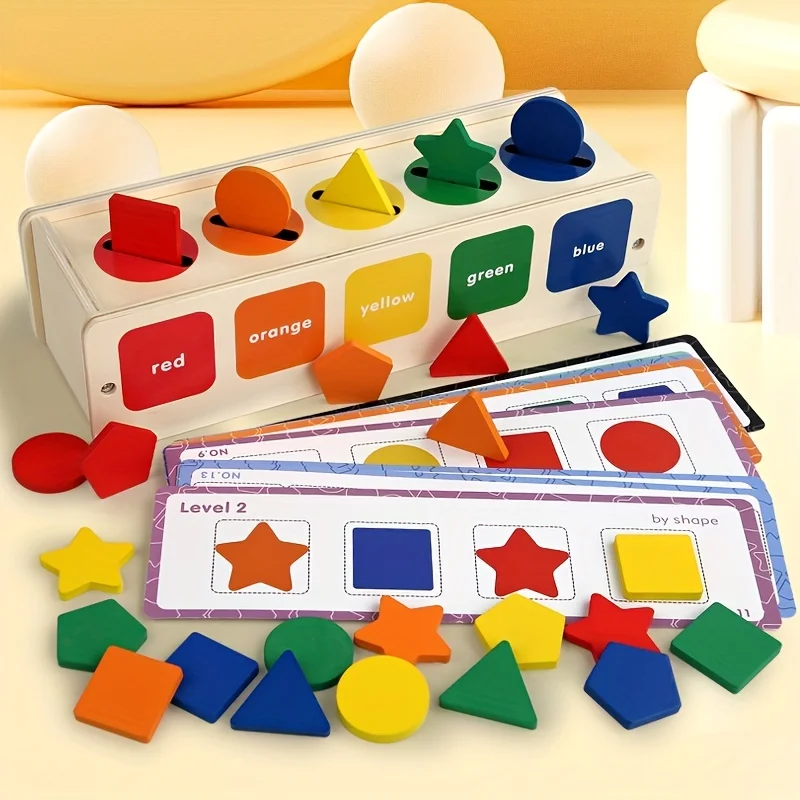 Wooden Coin Sorting Box for Youngsters - Color Recognition & Matching Game with Educational Cards, Mixed Colors