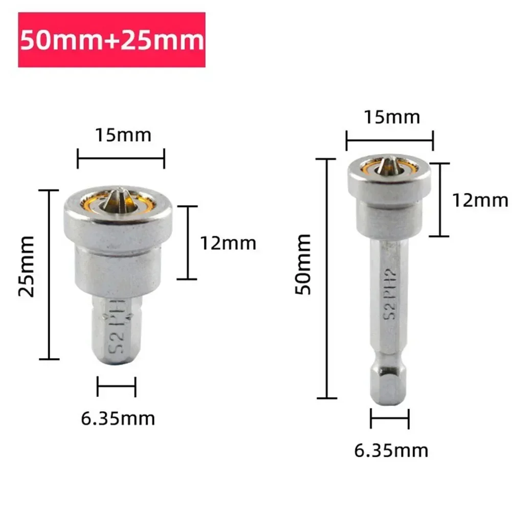 1/2pcs 25/50mm Plasterboard Positioning Screwdriver Bit With Magnetic Ring 1/4inch Hex Shank Locating Batch Head For Woodworking