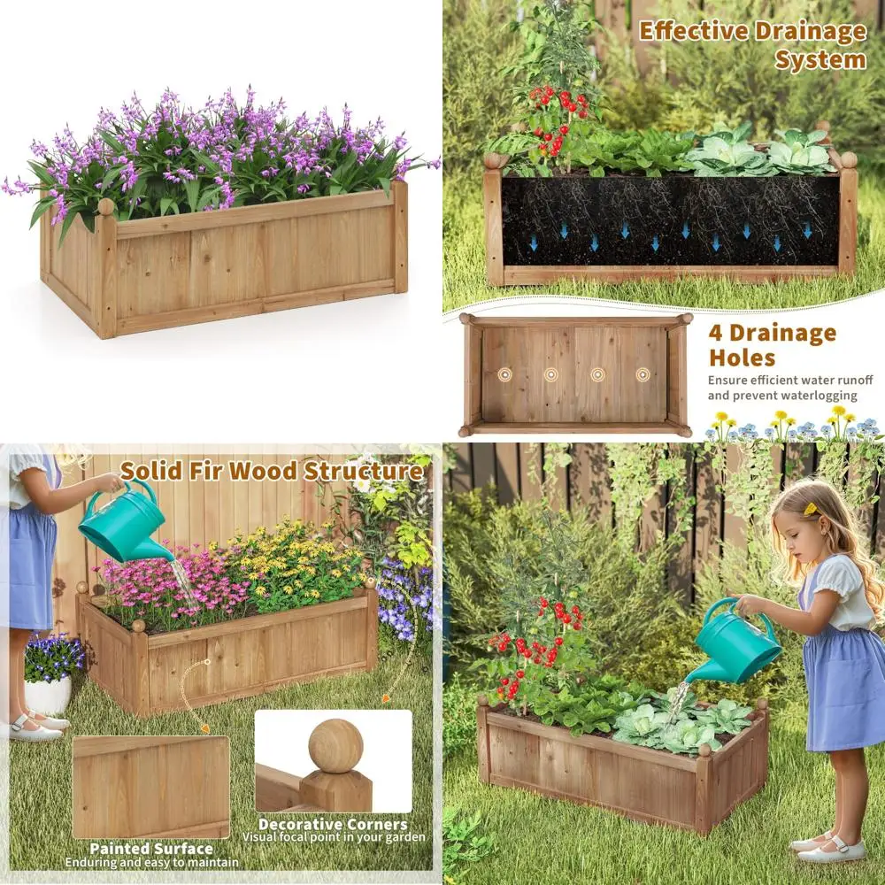 

Rectangular Elevated Garden Bed, 46x24x16 Inches, for Planting Vegetables, Flowers, and Herbs with Drainage