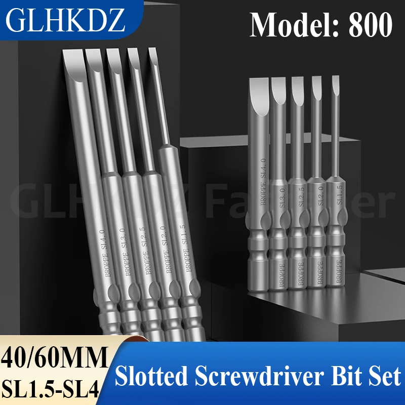 40/60mm 800 Electric Flat Head Screwdriver Bit Set 4mm Round Shank Slotted Electric Screwdriver Bit Magnetic Driver Bits