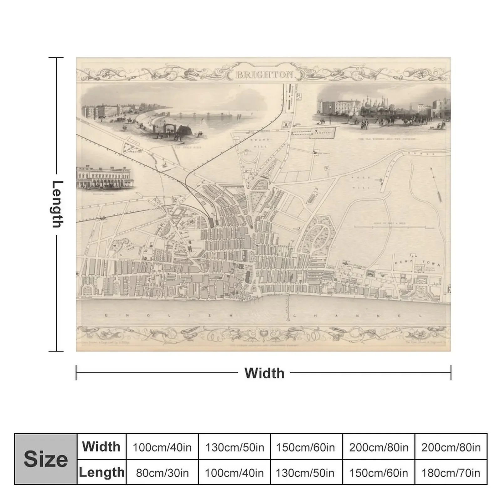 Old Brighton UK Map (1851) Vintage Southern England City Atlas Throw Blanket Bed covers Furry Thins Blankets