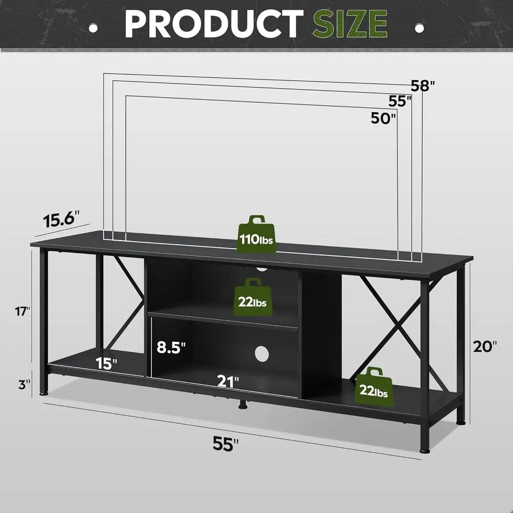 Industrial TV Stand or Up to 65 inch TV, Heavy-Duty Metal e Entertainment Center with Adjustable Shelves & Cable Management, Med