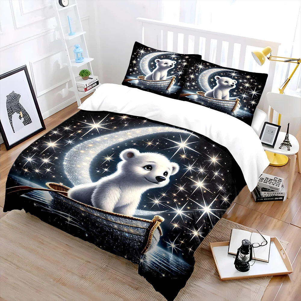 Starry Sky and Moon Fantasy Scene Print Bedding Set 1 Duvet Cover 2 Pillowcases for Adult and Children Luxury Gift Full Size