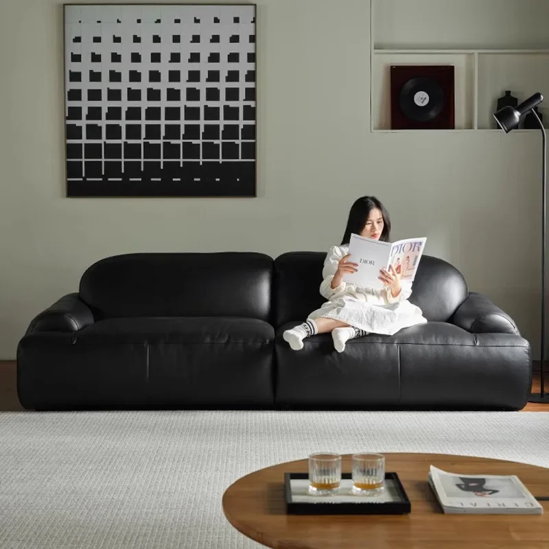 Retro leather sofa Italian minimalist first layer cowhide living room sofa