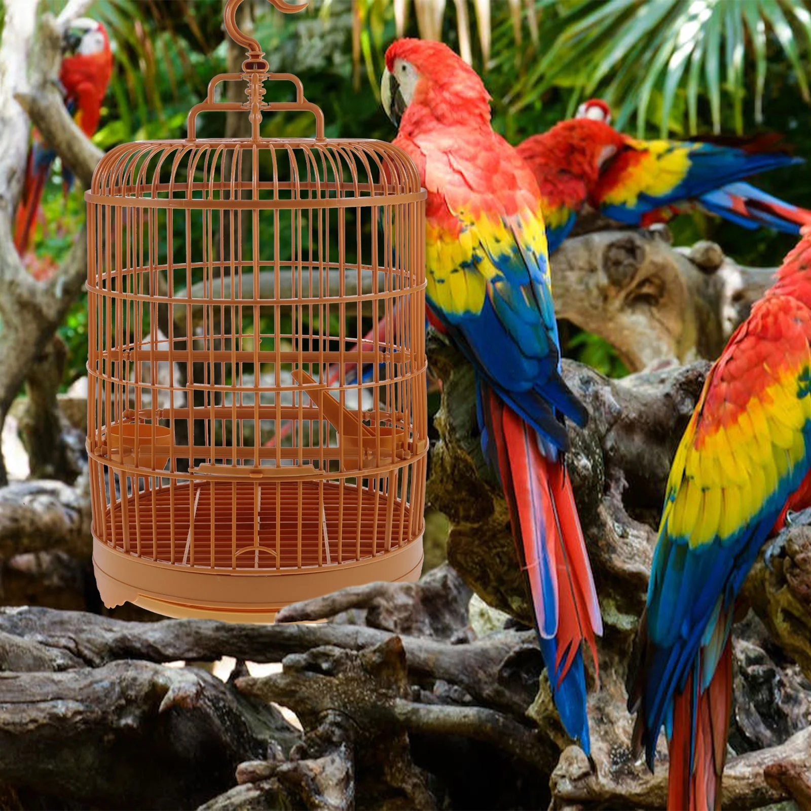 Birdcage Carrier Carry Cages Pens for Small Animals Macaw Round Parrot Plastic Parakeet Display