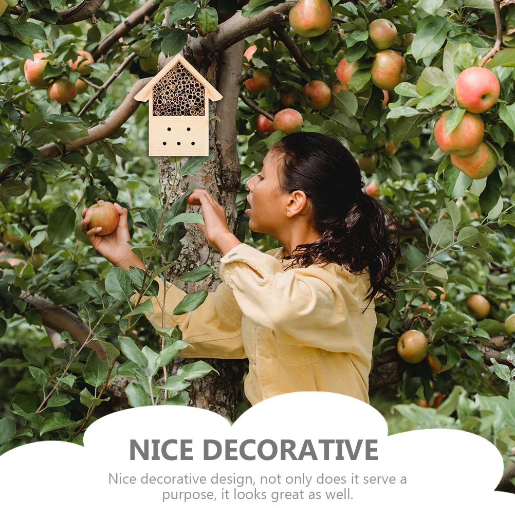 

2Pcs Wooden Bee with Hanging Room Insect Shelter for Bees Ladybugs Garden Decor Nest Box Outdoor Wood