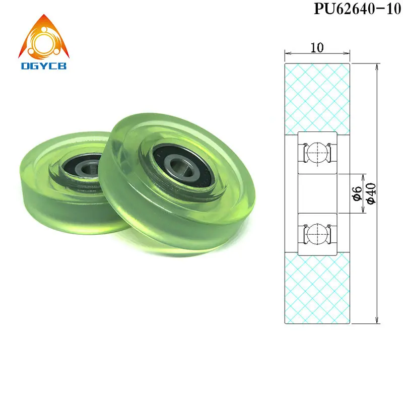 1pcs 85A High Hardness 6x40x10 mm PU Rubber Pulley With 626 Bearing PU62640-10 40 mm Diameter Plastic Bearing Urethane Roller