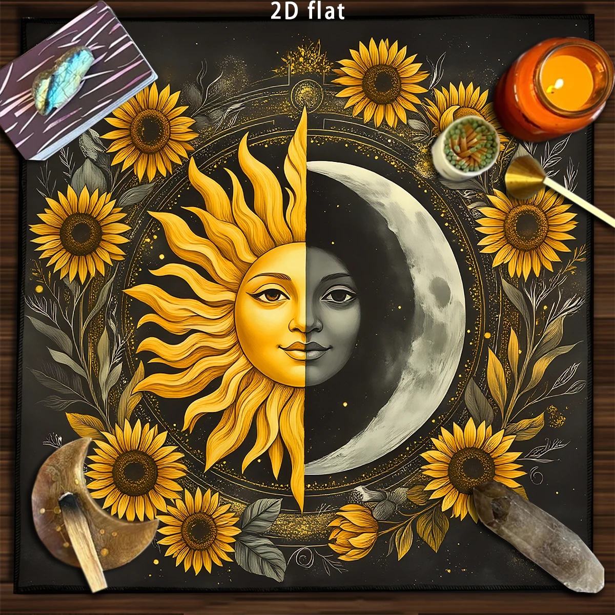 Celestial Sun Moon Tarot Tablecloth Sunflower Divination Altar Cloth Board Game Card Pad Mystery Runes Table ClothBoard Mat
