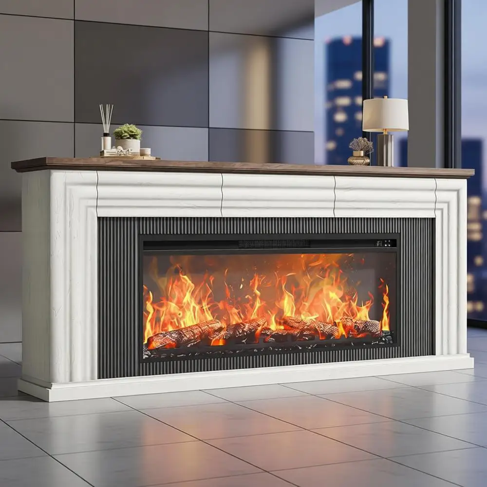 

Тумба под телевизор 70 дюймов для электрического камина 42 дюйма, для телевизоров 65-75 дюймов, развлекательный центр с ящиками, состаренный белый цвет, для гостиной