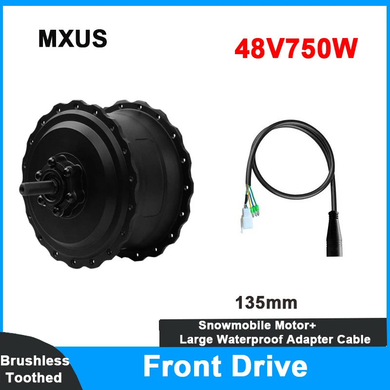 

Модифицированный двигатель для снежного велосипеда MXUS 48V750W, ступица переднего колеса, бесщеточный зубчатый двигатель, 135 мм, 60 см, большой водонепроницаемый 9-ядерный адаптерный кабель