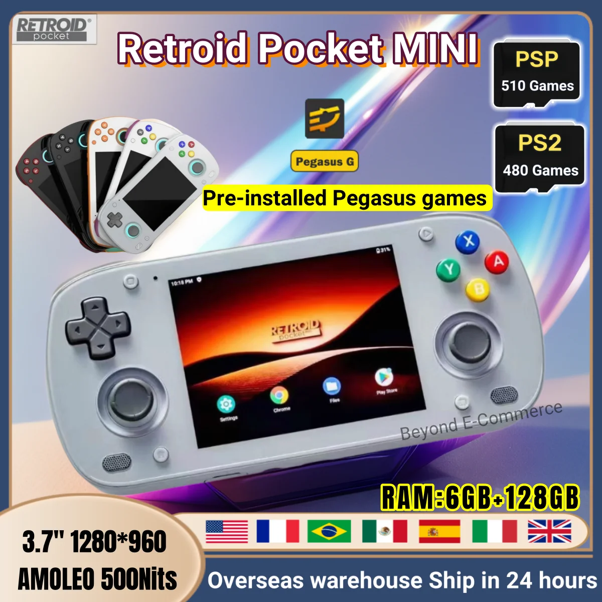 Retroid Pocket MINI Handheld Game Console 3.7 Inch OLED HD Screen RP Mini Portable Retro Video Game Player Android Gaming 6+128G