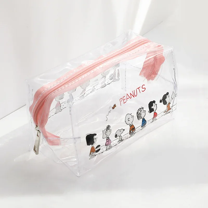 Kawaii Snoopy sacchetto cosmetico trasparente PVC grande capacità portatile donna cerniera trasparente borse per il trucco stoccaggio bagno borsa da