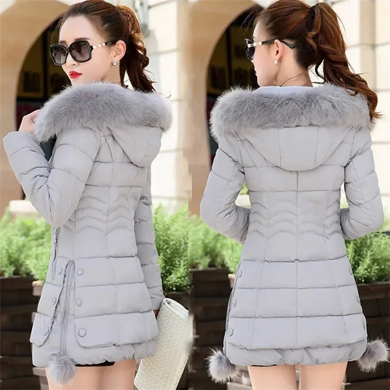 

Cotton-Padded Jacket Women In Long 2024 New Autumn Winter Thickened Big Wool Collar Cotton Coat Korean Slim Cotton-Padded Coat