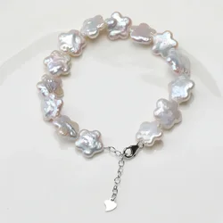 Aurora Colored Natural Freshwater Plum Blossom Baroque Flower Pearl Bracelet S925 Pure Silver Buckle Tail Chain Fashion Gift