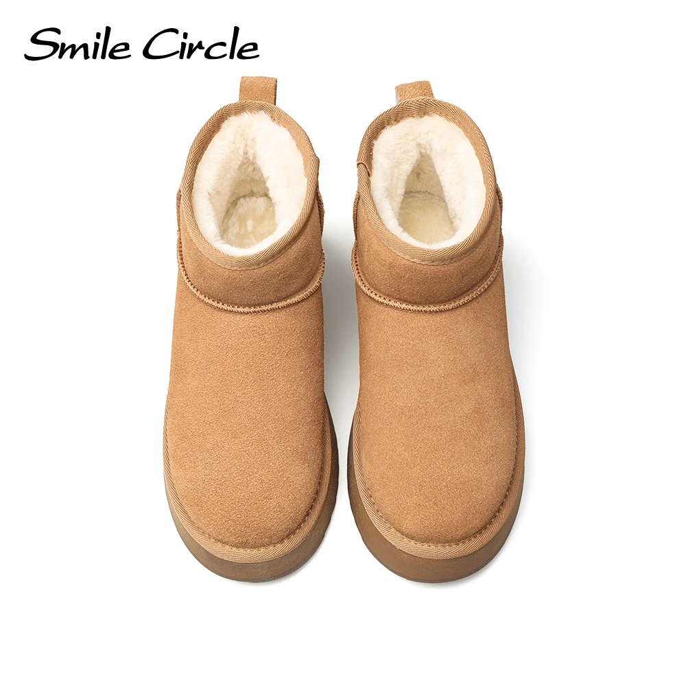 Smile Circle Snow Boots Women Round Toe Slip-on Thick Sole Boots Warm Platform Casual Shoes