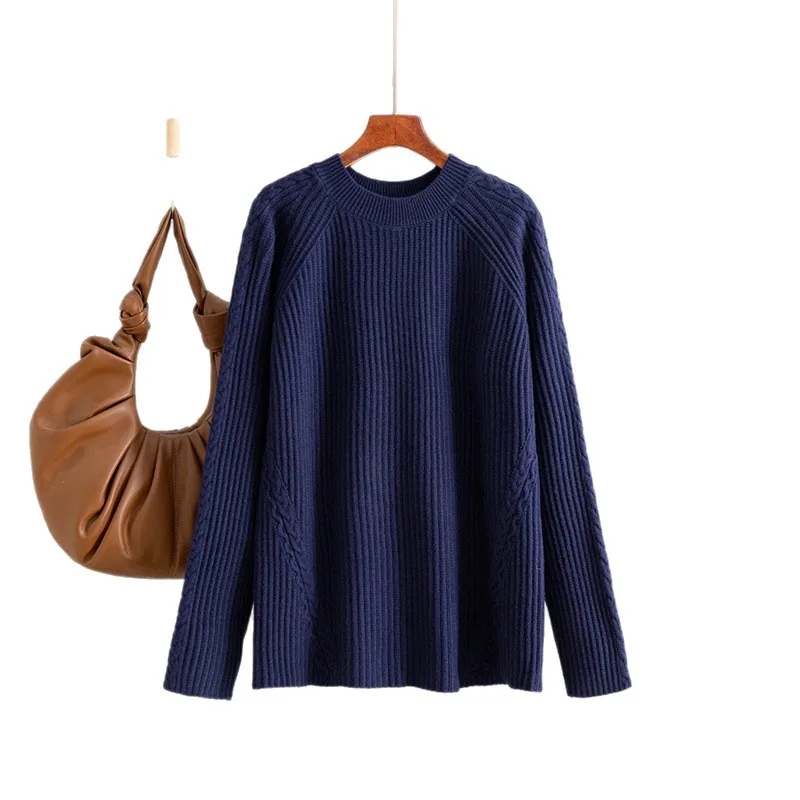 2025 Autumn Winter Sweater Women, Round Neck Loose Knit Casual Solid Color Knitted Base Shirt