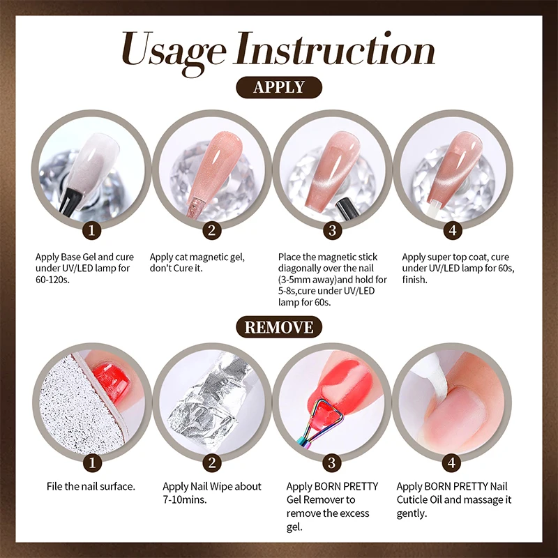 BORN PRETTY 10ml Brown Chocolate Glass Cat Magnetic Gel Nail Polish Ultra Shine Nail Art Manicure Varnis Semi Permanent Gel