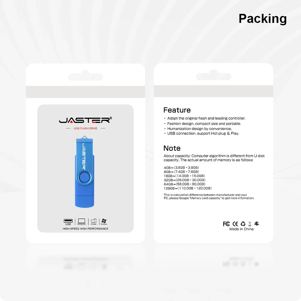 USB 2.0 Flash Drive OTG Pen Drive 2 IN 1 Memory Stick Rotatable Pen Drive Key Chain USB Stick Metal Pendrive Colorful U Disk 128