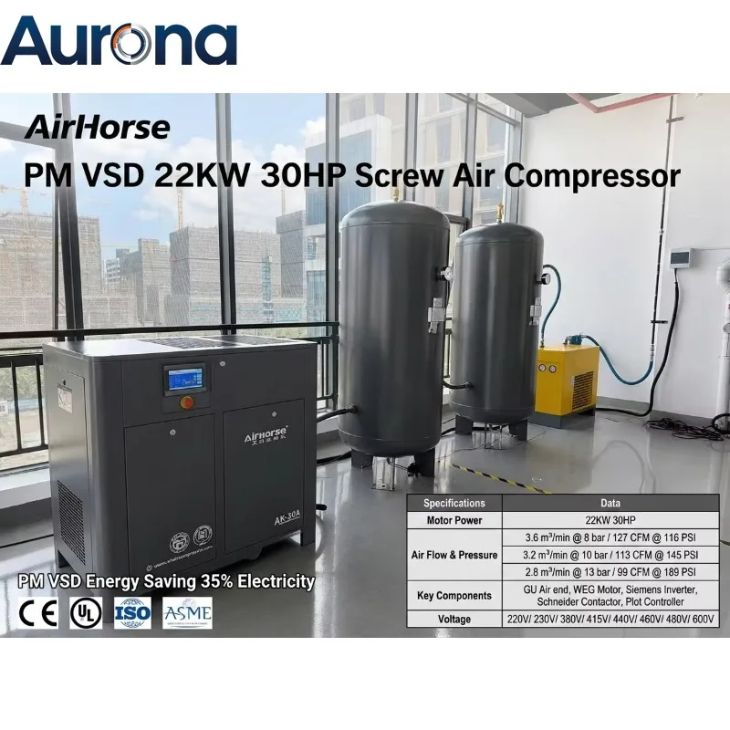 【Industrial】7.5kw-30kw Screw Type Air Compressor 4-In-1 Portable Screw Air Compressor All In One Pm Vsd Screw Air Compressor