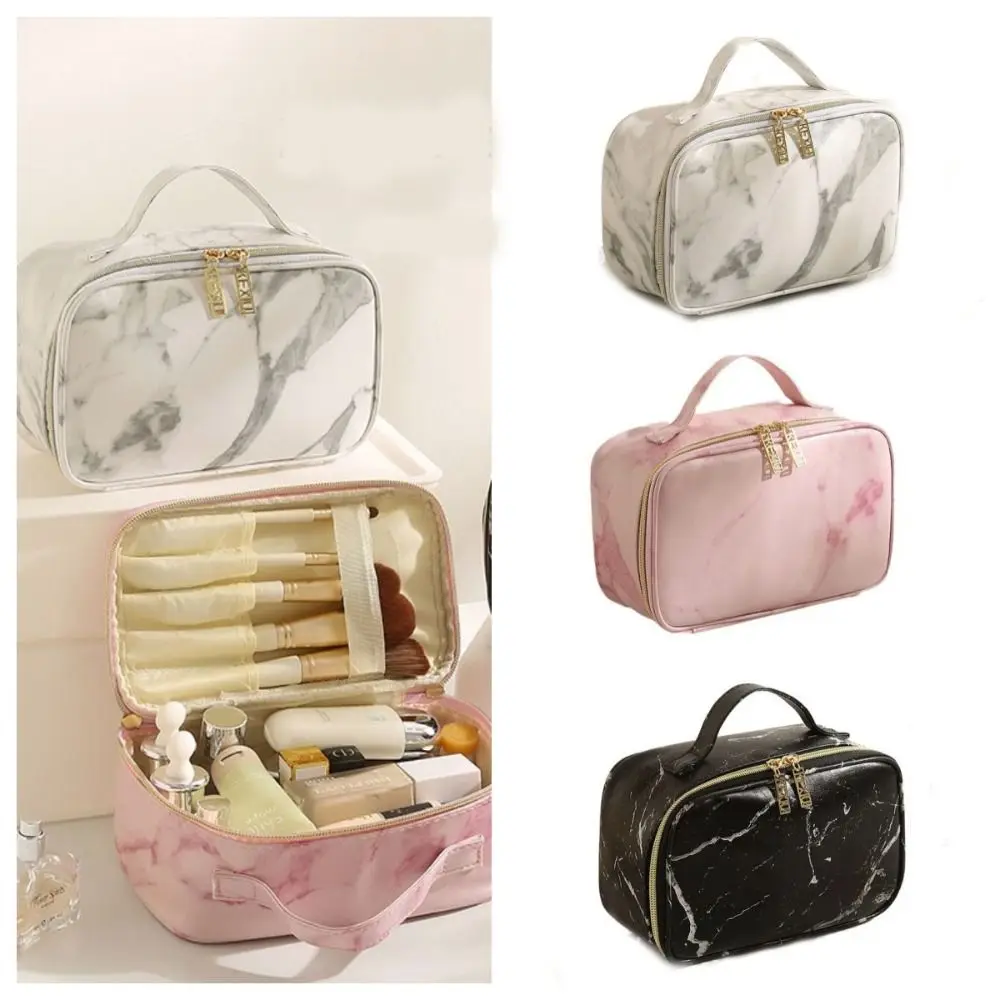 

Large Capacity PU Makeup Bag Handbag Waterproof Cosmetics Storage Bag Antifouling Marble Patterned Toiletry Pouch Travel