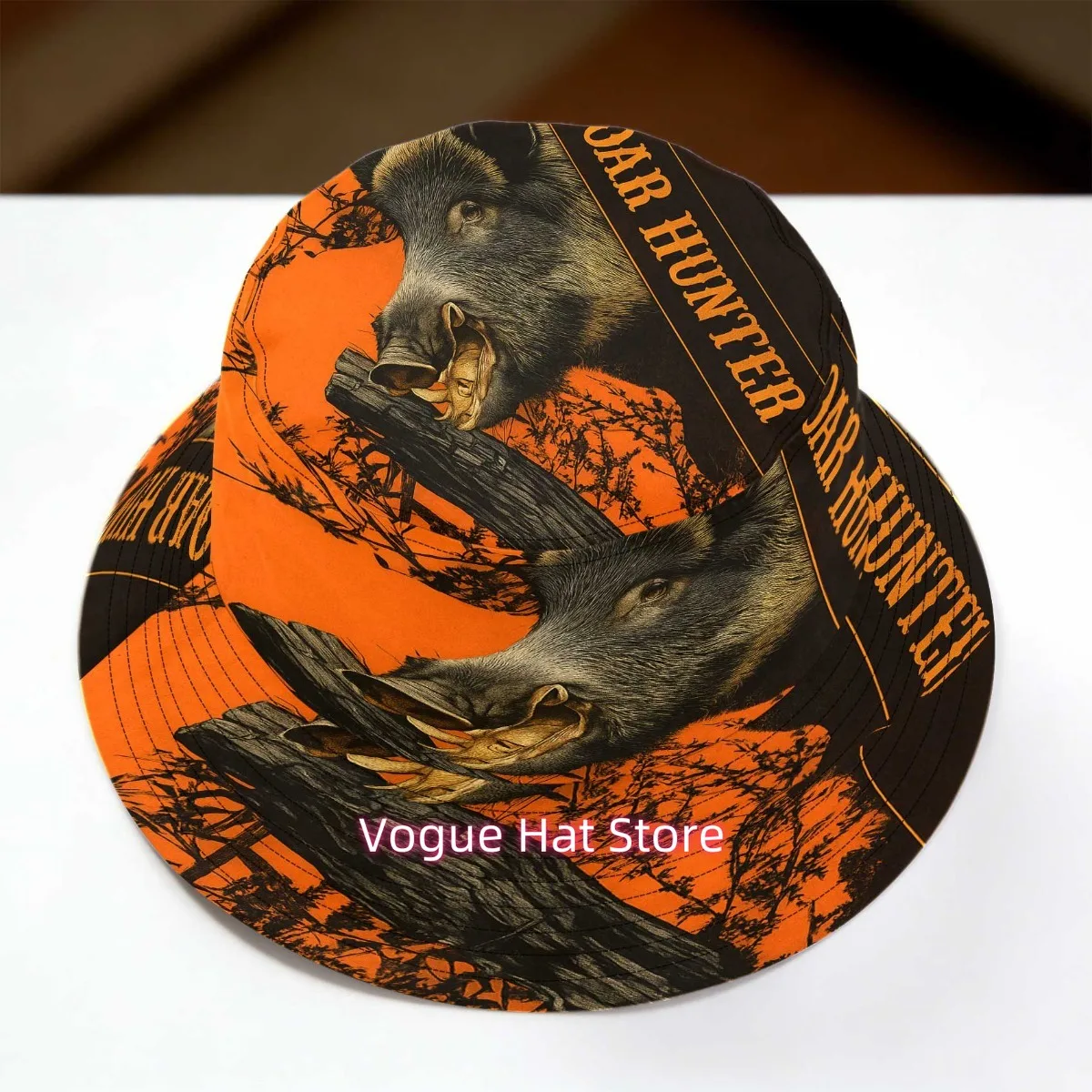 1pc Men' Wild Boar Hunter Trophy Fisherman Hat - All-Over Print Fitted with Boar & Fishing Design, Suitable for Streetwear,