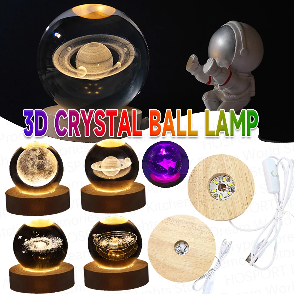 USB LED Night Light Galaxy Crystal Ball 3D Moon Planet Table Lamp Decor Bedroom Atmosphere Lamp for Birthday Kids Xmas Gifts