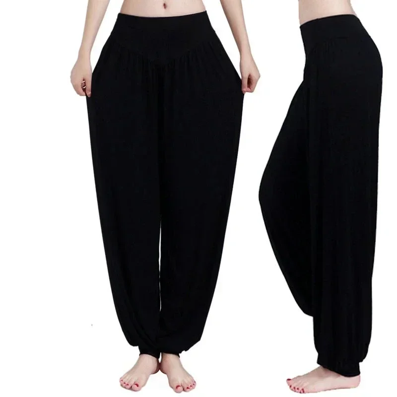 Pantalones de baile para mujer, pies sueltos de Modal, leotardos de pierna ancha para baile, pantalones largos para práctica de Yoga latino, pantalones de casa de Modal suave