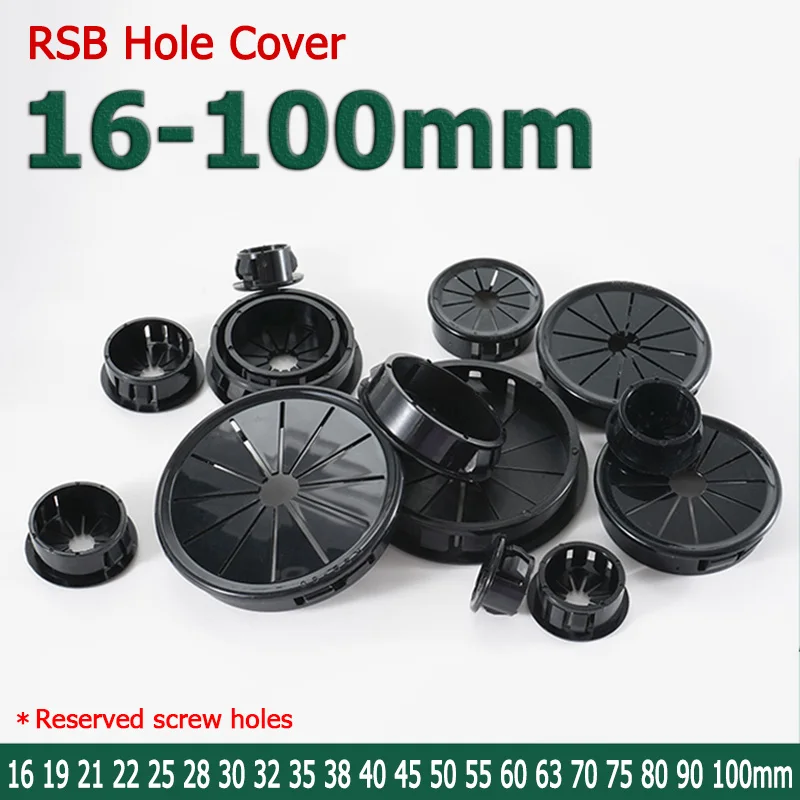 1-100pcs 16 19 21 22 25 28 30 32 35 38 40 45 50-100mm Black Snap-on Hole Cover RSB Round Desk Wire Table Line Cable Hole Cover