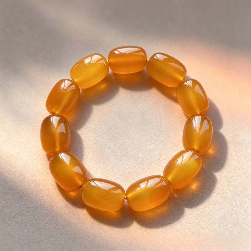 Natural High Ice Orange Yellow Agate Bucket Beads Single Ring Bracelet.