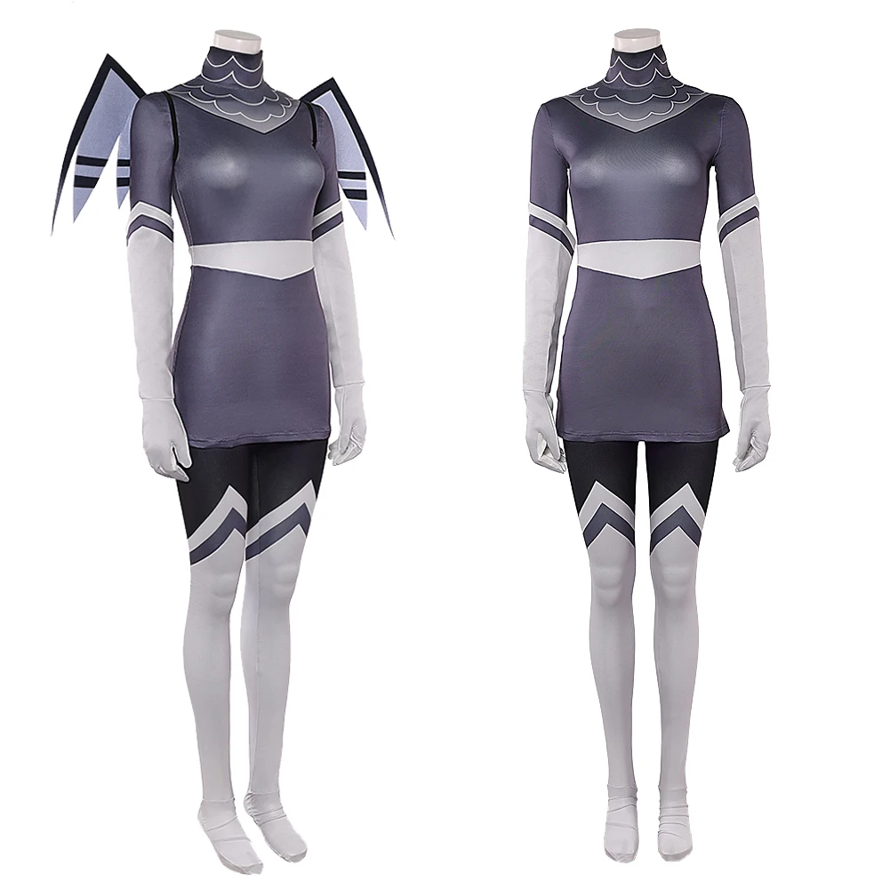 تلفزيون الجحيم نزل 2 فاجي تأثيري ملائكة الموت الأسود زي الجناح الملابس مجموعة هالوين تمويه تجهيزات الملابس كرنفال النساء