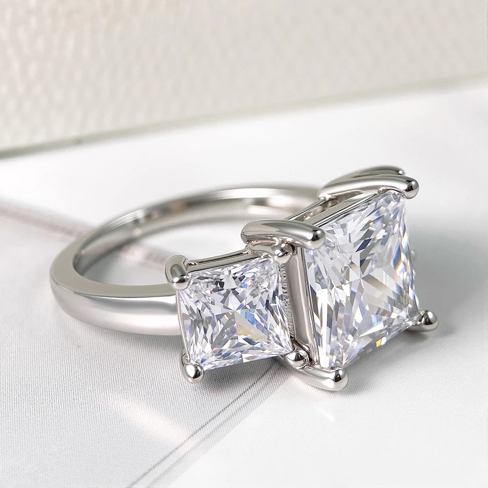 COSYA 6.4CT 3 حجر الأميرة قص مويسانيتي خاتم الماس S925 الفضة تألق الزفاف الفرقة للنساء مجوهرات مع شهادة #3