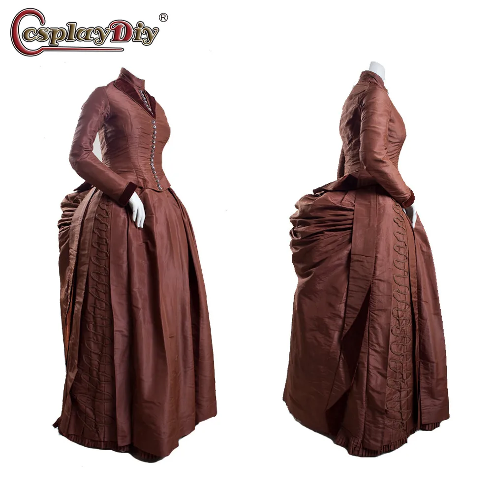 Cosplaydiy 19th Historical Wedding Dresses Gilded age victorian Brown Ball Gown Bustle Dress Halloween Women Walking Dresses