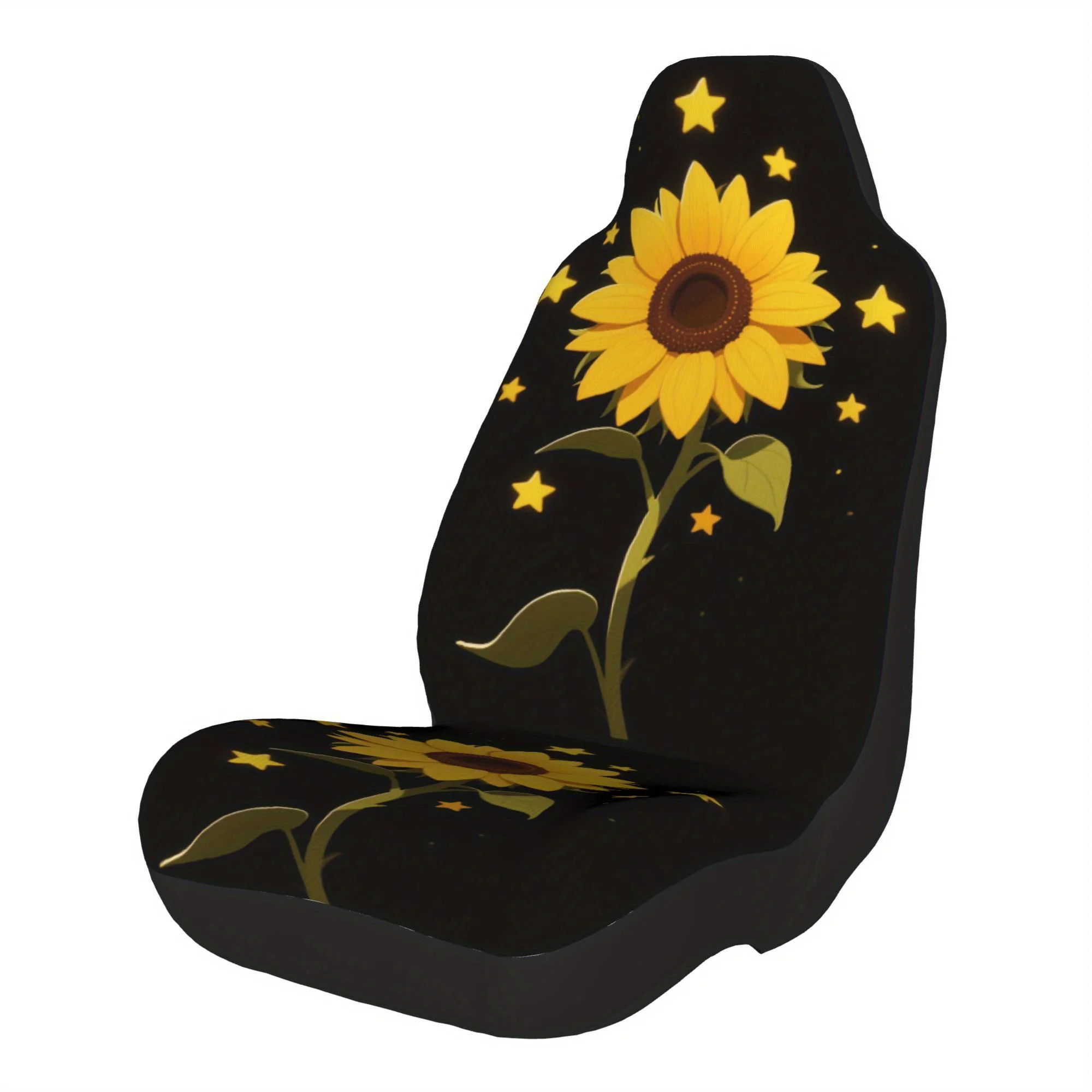 2pcs Sunflower Stars Night Background Car Seat Cover, Breathable And Comfortable Fabric, Fashionable And High End Car Seat Prote