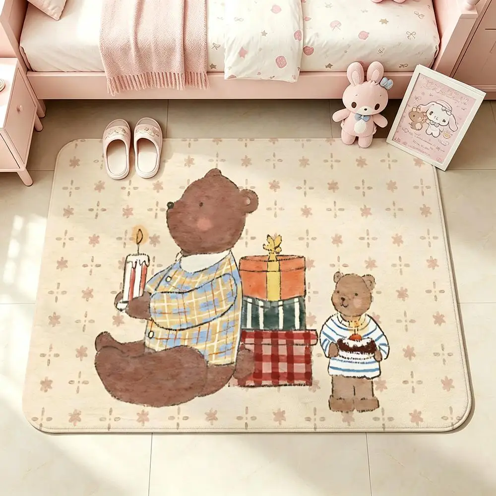 Art-Gift-Box-Opening BearS Floor Mat Bedroom Carpet, Bathroom Foot Mat, Doormat, Non-Slip Absorbent Multi-Use