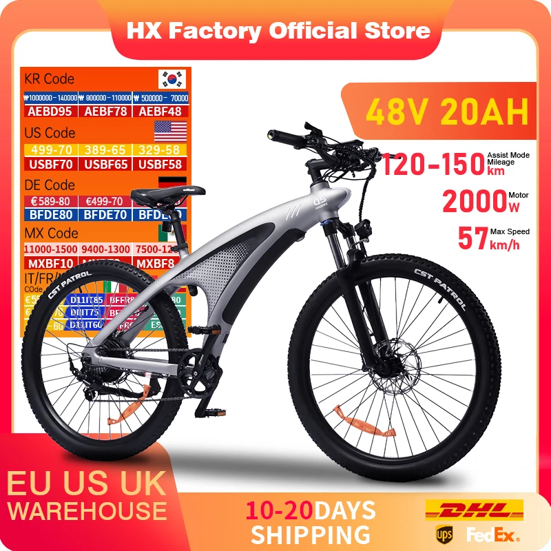 

HX Q5 E bike 2000W Adults Electric Bike 2000W 48V 20AH 27.5 Inch Electric Bicycle City E Bikes Mountain e bikes