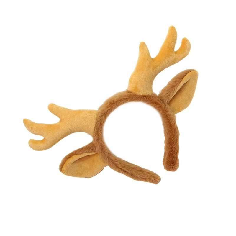 Festive Reindeer Antlers Headwear with Ears Deer Hairband for Children Christmas Party Headpiece Novelty Decoration