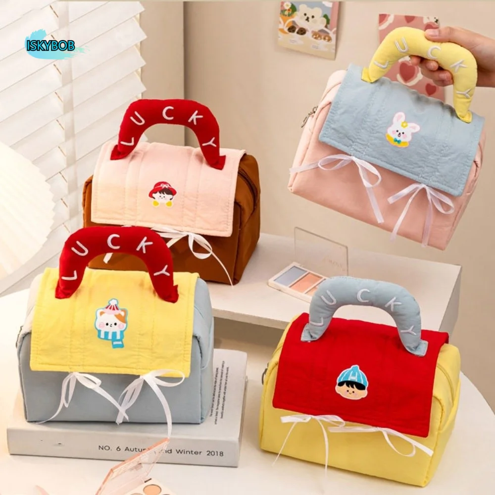 

Cute Cloth Cute Cabin Makeup Bag House-shaped Square Handheld Cosmetic Case Zipper Dopamine Color Toiletry Bag Girls