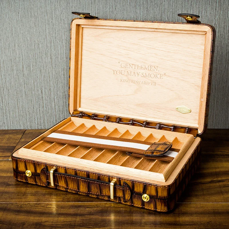 

LUBINSKI-Portable Cigar Box, Cedar Wood Layer, Cowhide, Double Layer, Travel Cigar Case, CH-046