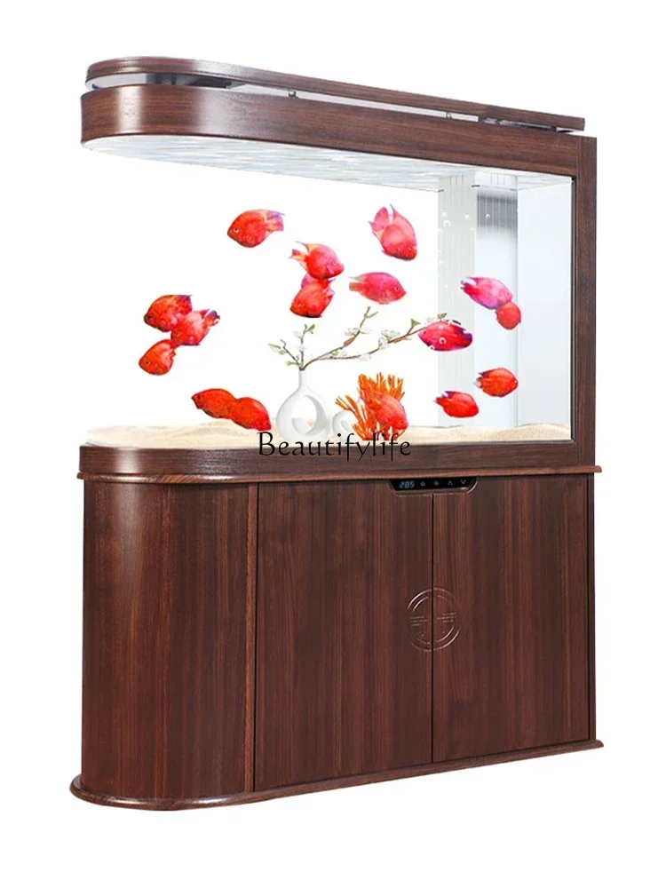 

FG26Living Room Large Household European-Style Subareas Screens Arc Glass Bottom Filter Aquarium Dragon Fish Tank