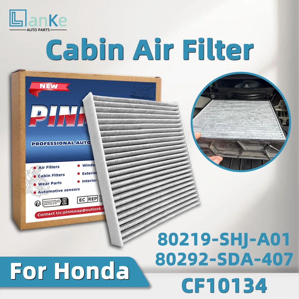 Lanke Cabin Air Filter CF10134 Fit For Honda Civic 2006-2015 Honda Crosstour 2012-2015 Honda CR-V 2007-2016, 80292SDA-407,C35519