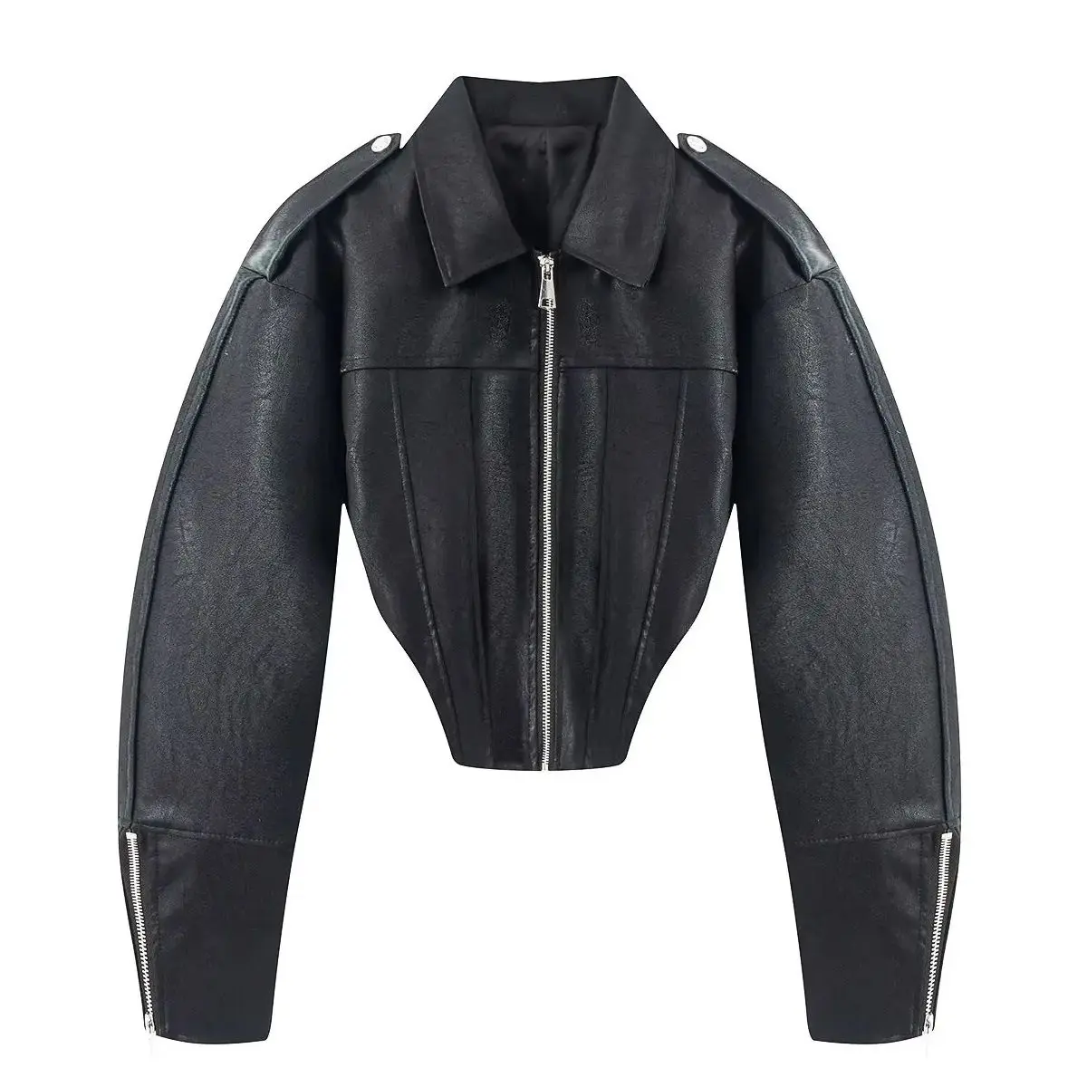 

2026 Women's American Retro Vintage Faux Leather PU Jackets Lady High Street Motorcycle Biker Zippers Short Cropped Coats Tops