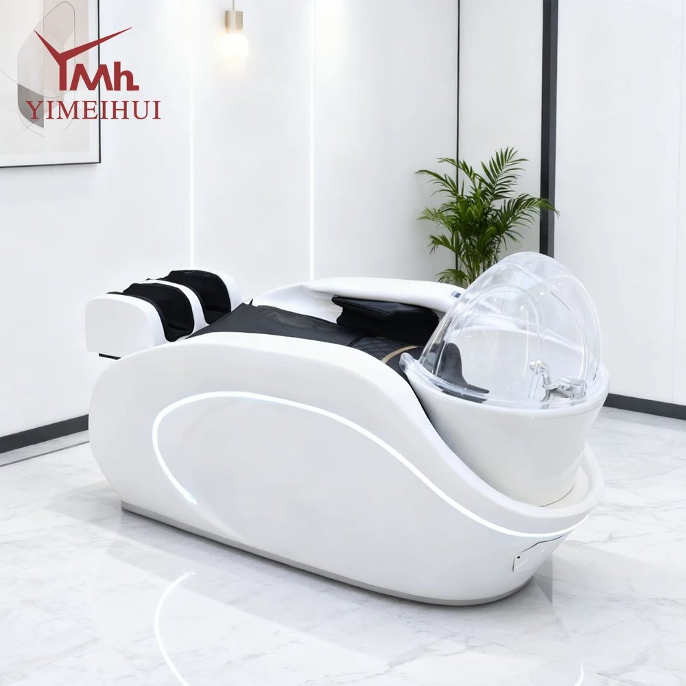 

Professional modern intelligent hair salon lay down furniture electric washing bed shampoo bed with bowl
