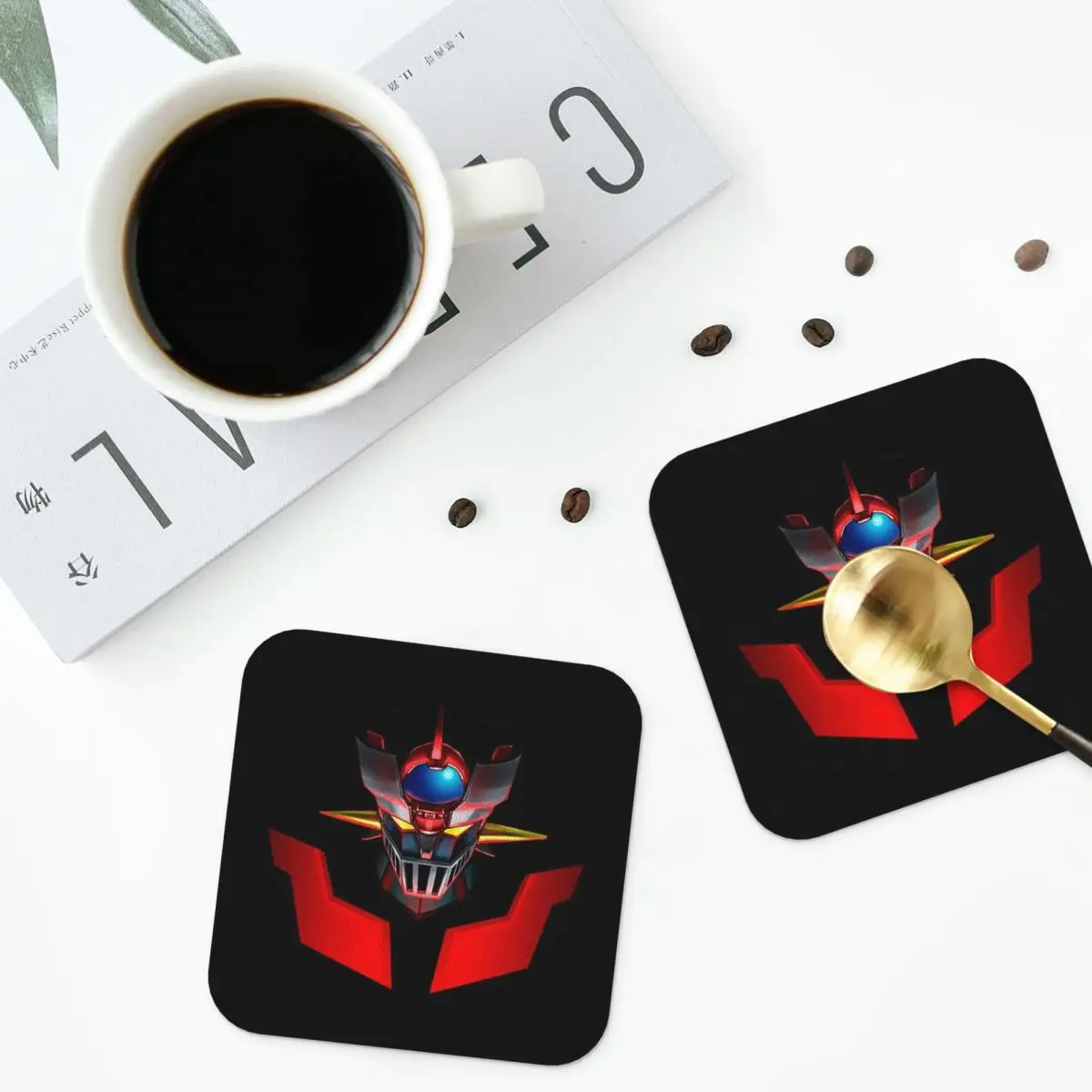 

Nordic Mazinger Z Anime UFO Robot Coasters Kitchen Placemats Insulation Cup Coffee Mats For Decor Home Tableware Pads Set of 4