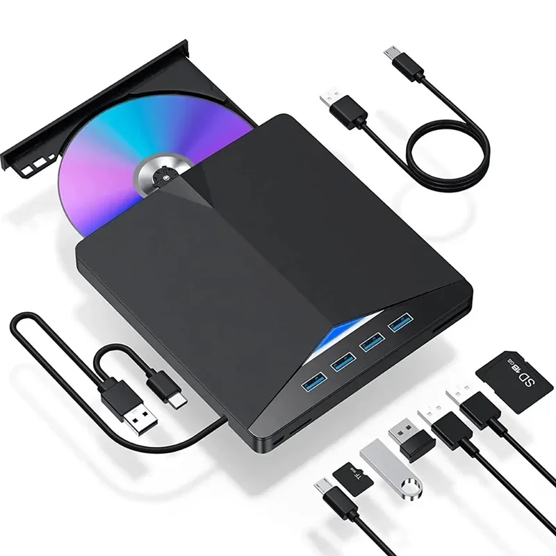 7-In-1 USB 3.0 Tipe-c Eksternal DVD RW CD Drive Burner Reader Player Drive Optik Eksternal untuk PC Laptop Desktop IMacs