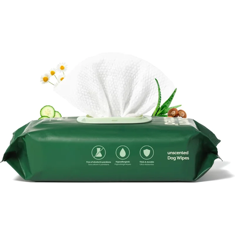 Toallitas para mascotas para perros y gatos, hipoalergénicas, limpias e hidratantes sin perfume, 100 unidades